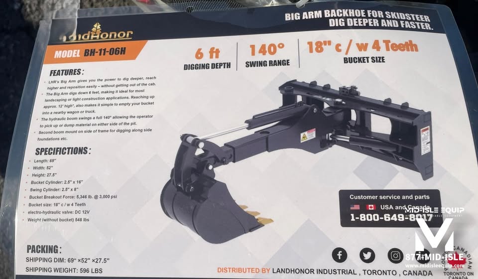 LANDHONOR BACKHOE ATTACHMENT WITH SWING FOR SKID STEER