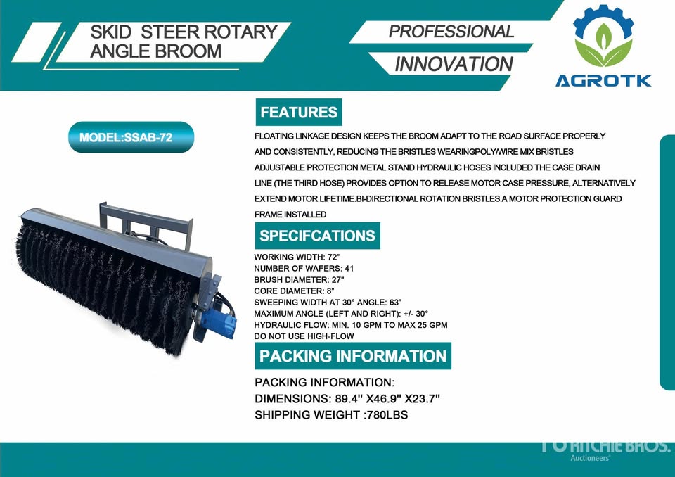 72" AGT Skid Steer Brush Cutter, 12-16 GPM, 2 Blade