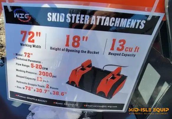 72" FLAT BOTTOM GRAPPLE DEMO BUCKET SKID STEER by WIG