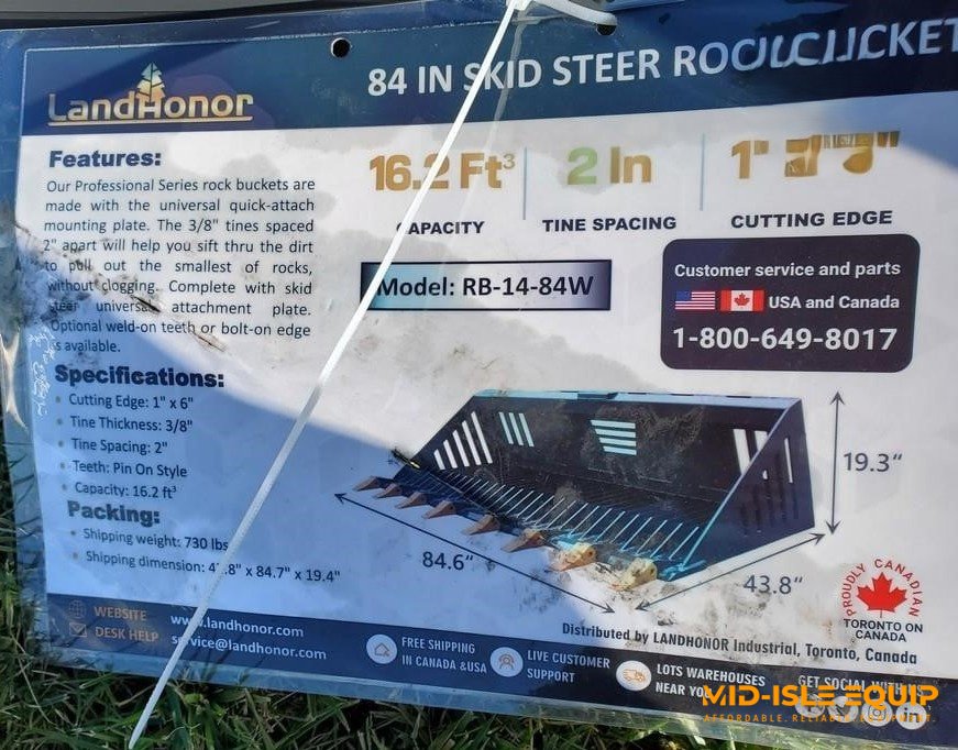 LANDHONOR 84" ROCK BUCKET FOR SKID STEER