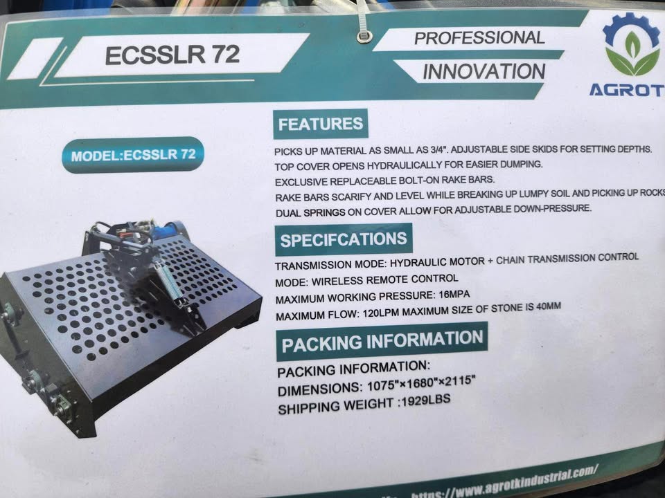 AGT 72” LANDSCAPE RAKE ROCK HOUND FOR SKID STEER DEMO UNIT