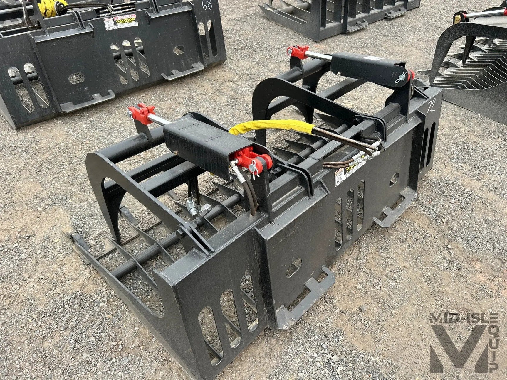 All-Star 72-inch skid steer grapple bucket with teeth, black steel, by Mid-Isle Equipment.