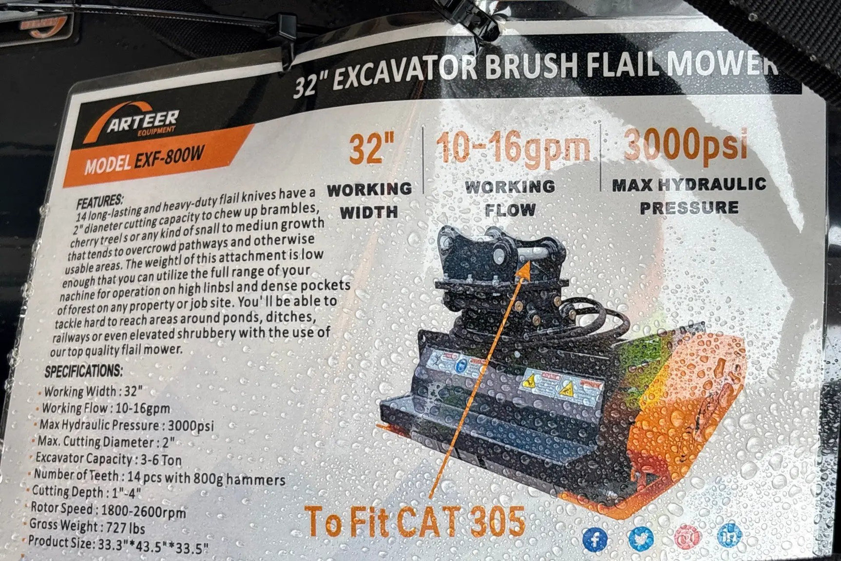 ARTEER 36" FLAIL MOWER ATTACHMENT FOR EXCAVATOR CAT 305 by Arteer Equipment