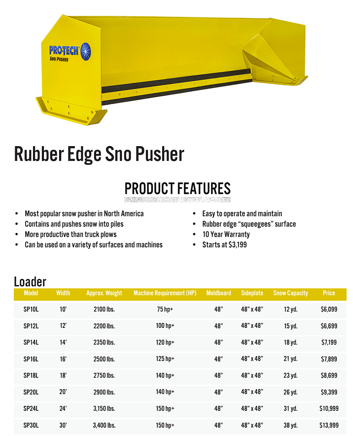 PRO-TECH SNOW PUSHER MADE IN USA 10YR WARRANTY