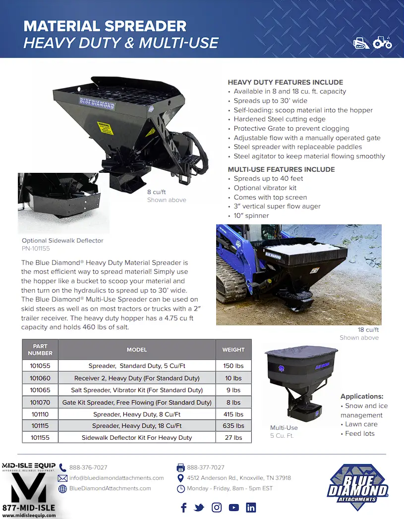 BLUE DIAMOND SALT SPREADER FOR SKID STEER by Blue Diamond Attachments