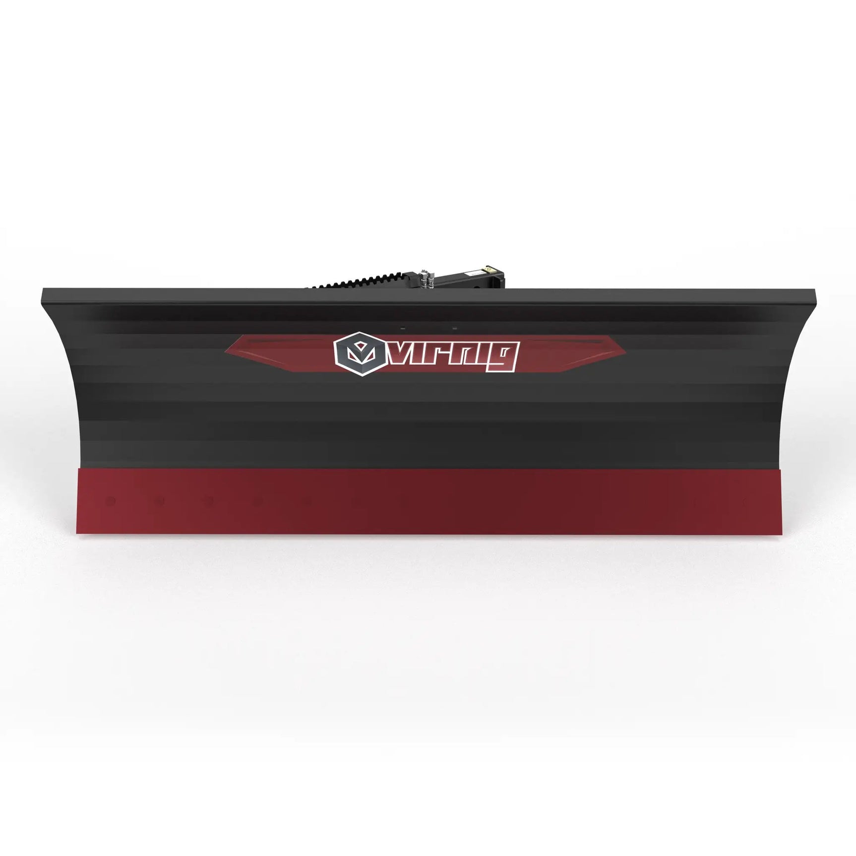 Virnig V50 hydraulic angle snow blade for skid steer, black with red logo.