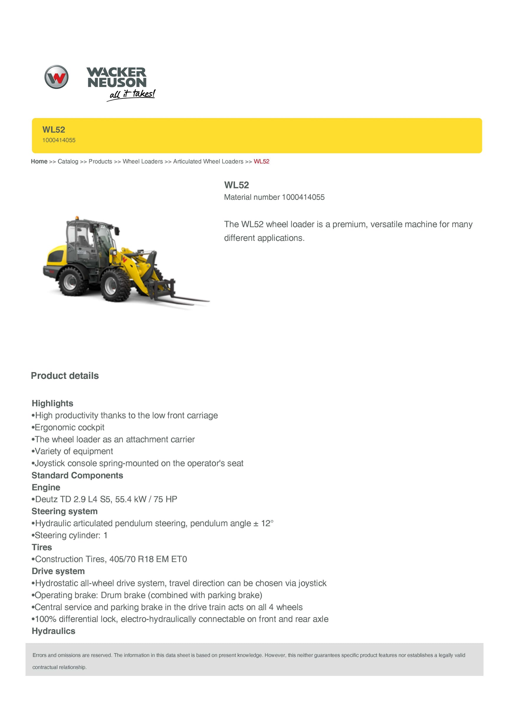2026 WACKER NEUSON WL52 WHEEL LOADER by Wacker Neuson