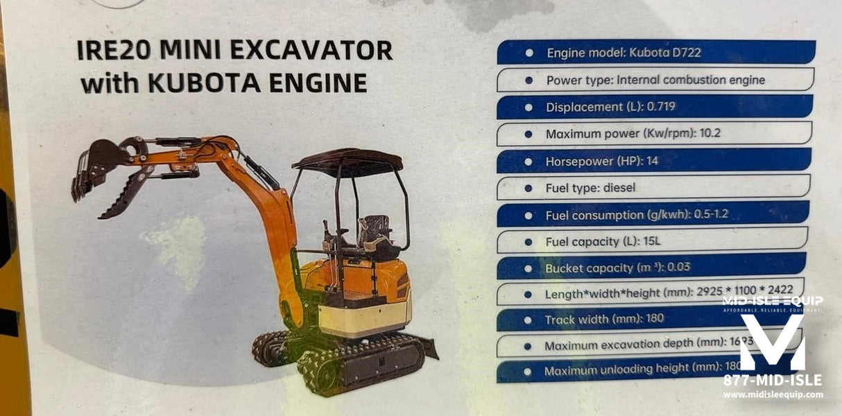 2025 IRE20 KUBOTA DIESEL 1.4-TON MINI EXCAVATOR