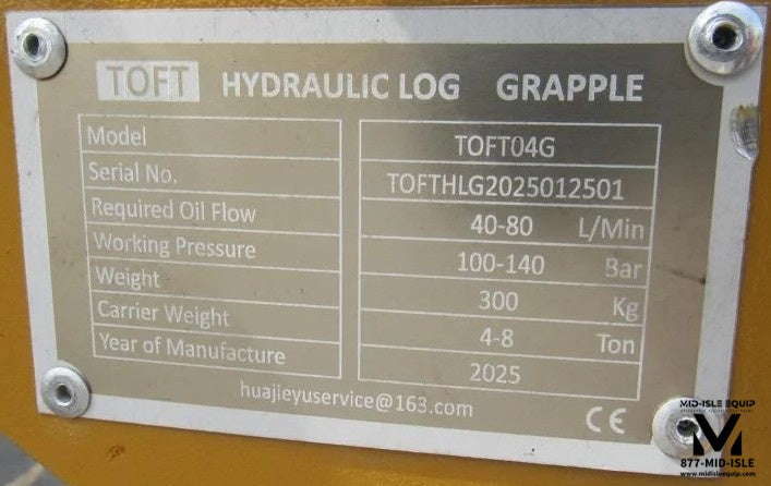 TOFT 04G HYDRAULIC ROTATING GRAPPLE FOR 4-8 TON EXCAVATOR CAT 306 307