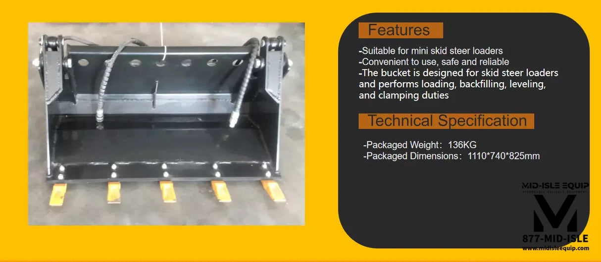 43" 4N1 COMBO BUCKET WITH TEETH FOR MINI SKID STEER DINGO