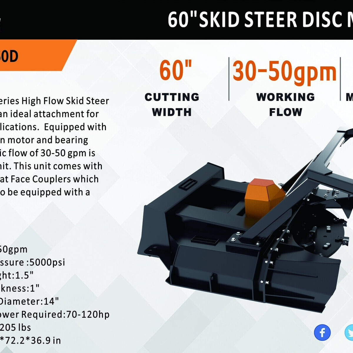 ARTEER DM-60D HIGH FLOW DISC MULCHER FOR SKID STEER – Mid-Isle Equipment