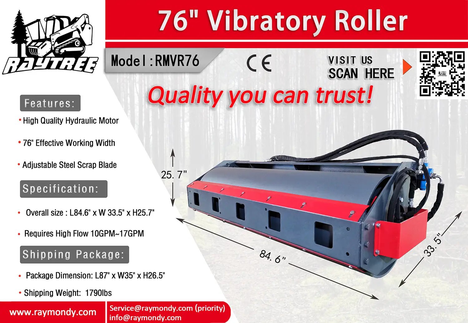 RAYTREE 76" VIBRATORY ROLLER FOR SKID STEER by RAYTREE