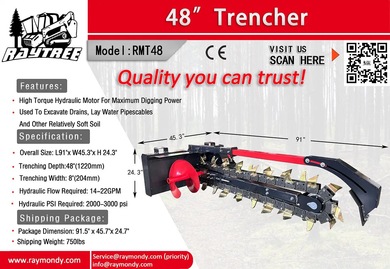RAYTREE 48" TRENCHER ATTACHMENT FOR SKID STEER by RAYTREE