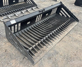 Two Wildcat 84-inch heavy-duty skeleton rock buckets for skid steer attachment