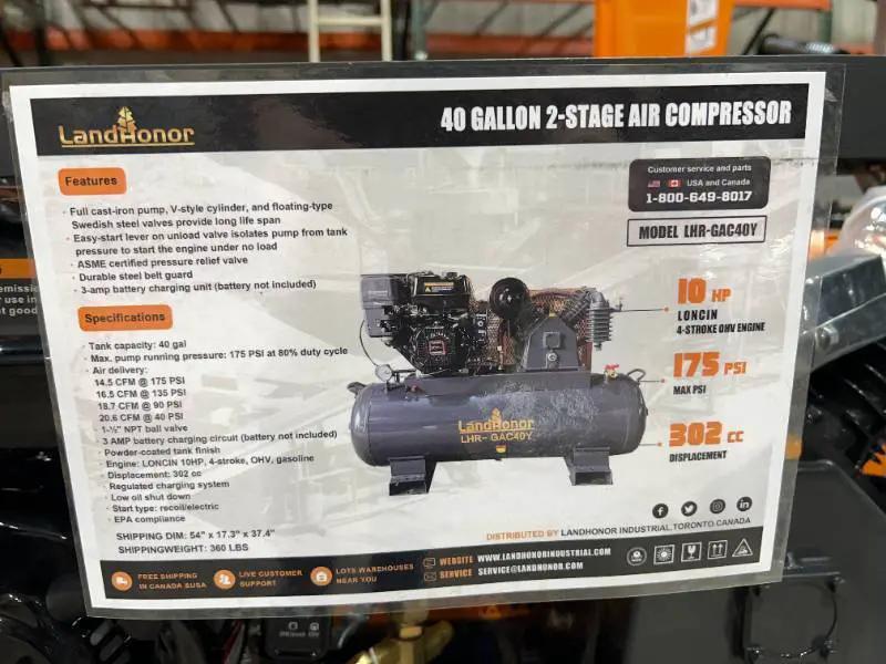 LANDHONOR 10HP 40GAL 2-STAGE TRUCK MOUNT AIR COMPRESSOR by Land Honor