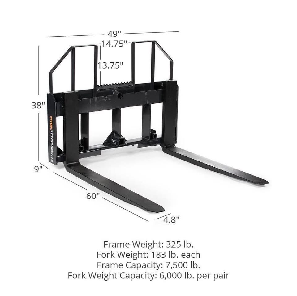 Titan CLASS III HD Pallet Forks for Skid Steer 60" 6000lbs