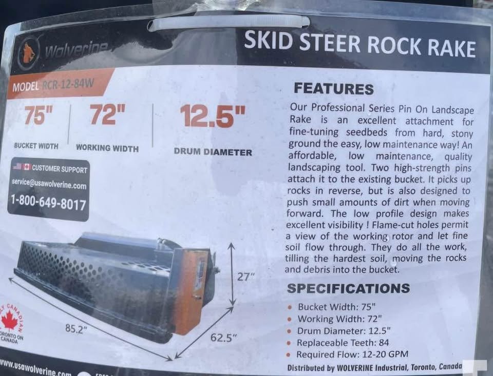 Wolverine Rock Hound Landscape Rake 72" Skid Steer