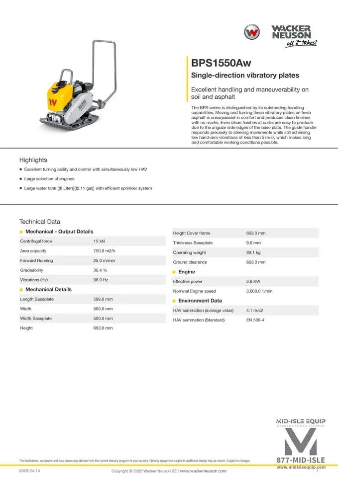 WACKER NEUSON BPS1550Aw PLATE COMPACTOR HONDA by Wacker Neuson