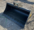Trojan 42-inch clean-up excavator bucket in black with mounting bracket for CAT 303 and Deere 35 excavators.