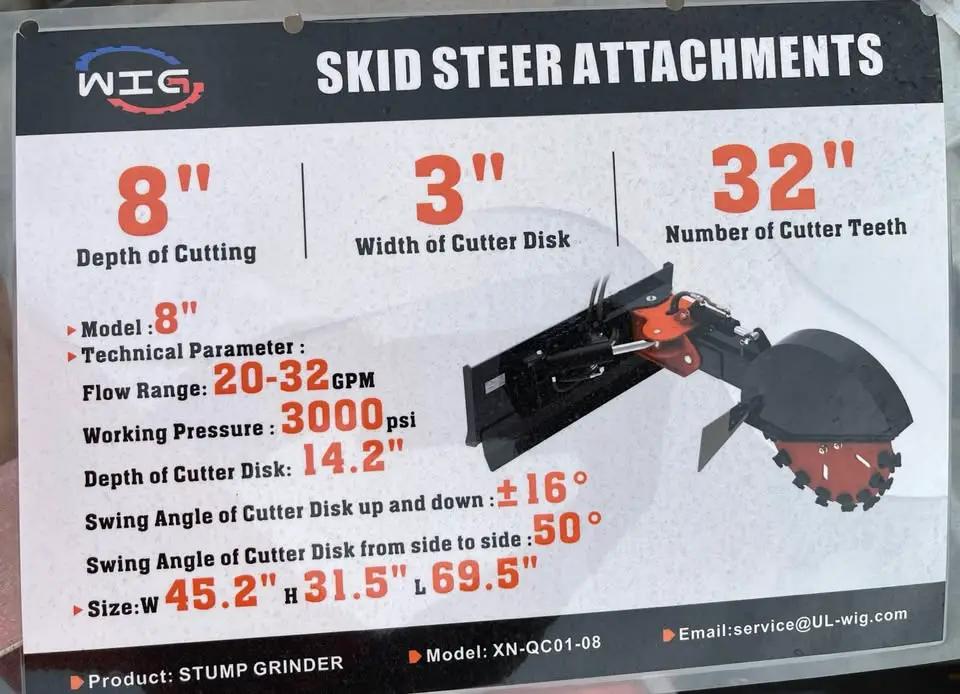 8" STUMP GRINDER ATTACHMENT FOR SKID STEER by WIG