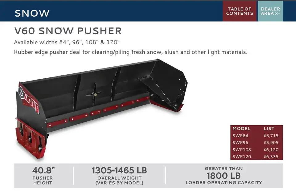 VIRNIG V60 10' SNOW PUSHER FOR SKID STEER by Virnig