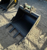 Trojan 24in excavator bucket attachment for 3.5-ton CAT/JD machines, black steel with teeth