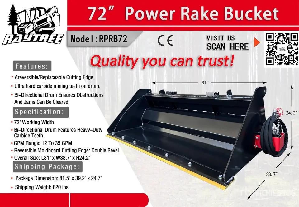RAYTREE 72" POWER RAKE BUCKET FOR SKID STEER by RAYTREE