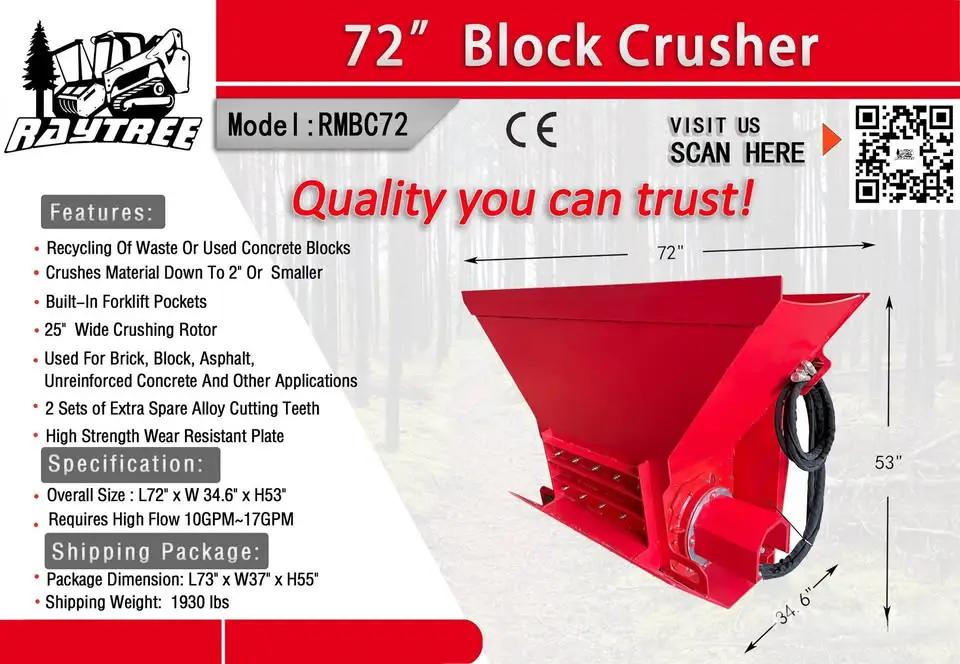 RAYTREE 72" BLOCK CRUSHER ATTACHMENT FOR SKID STEER by Mid-Isle Equipment