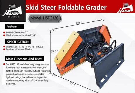 SKID STEER HYDRAULIC FOLDABLE GRADER ATTACHMENT SKEER by Handy