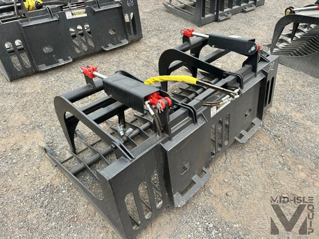 All-Star 72-inch skid steer grapple bucket with teeth, black steel, by Mid-Isle Equipment.