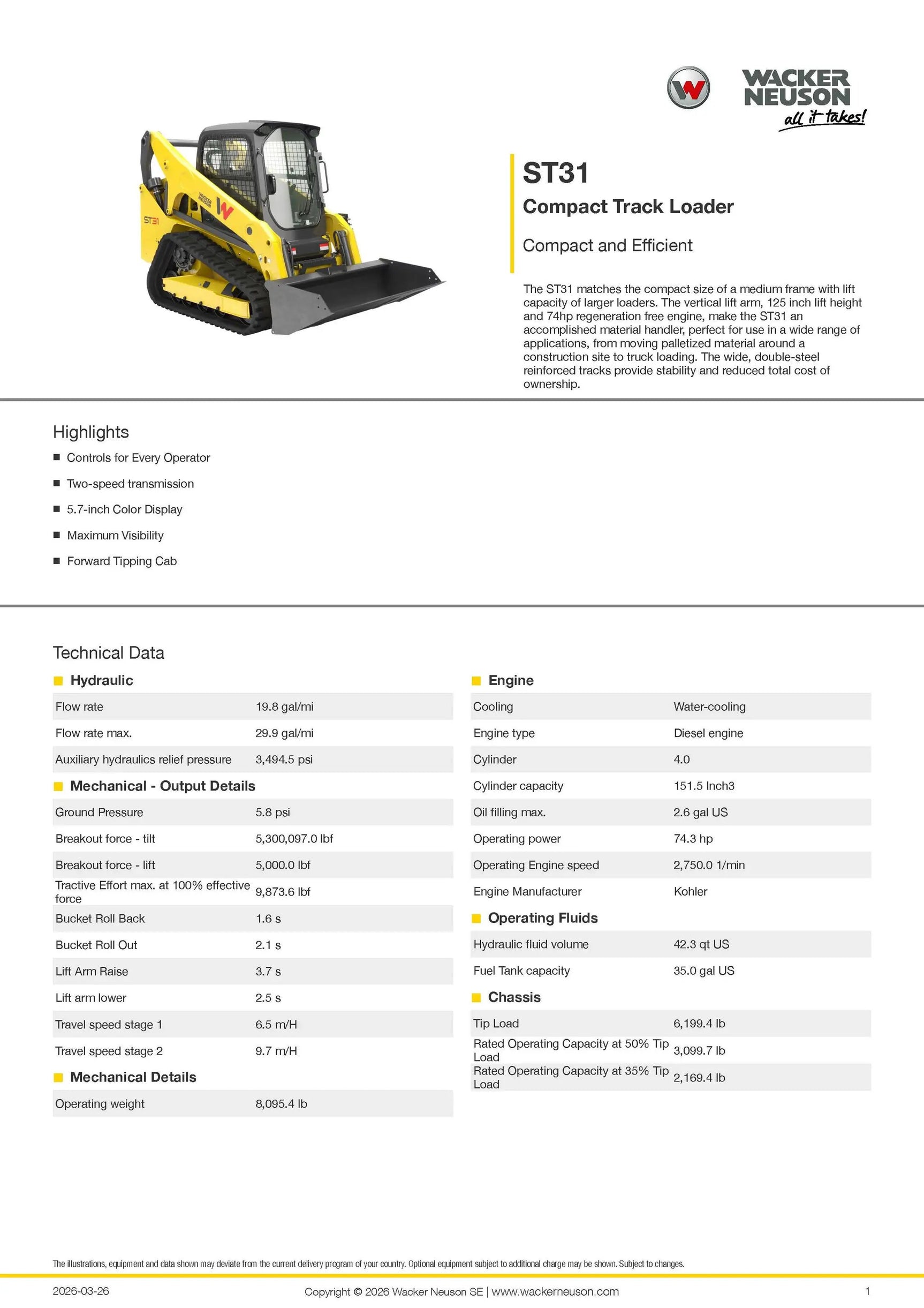 2026 WACKER NEUSON ST31 SKID STEER TRACK LOADER by Wacker Neuson