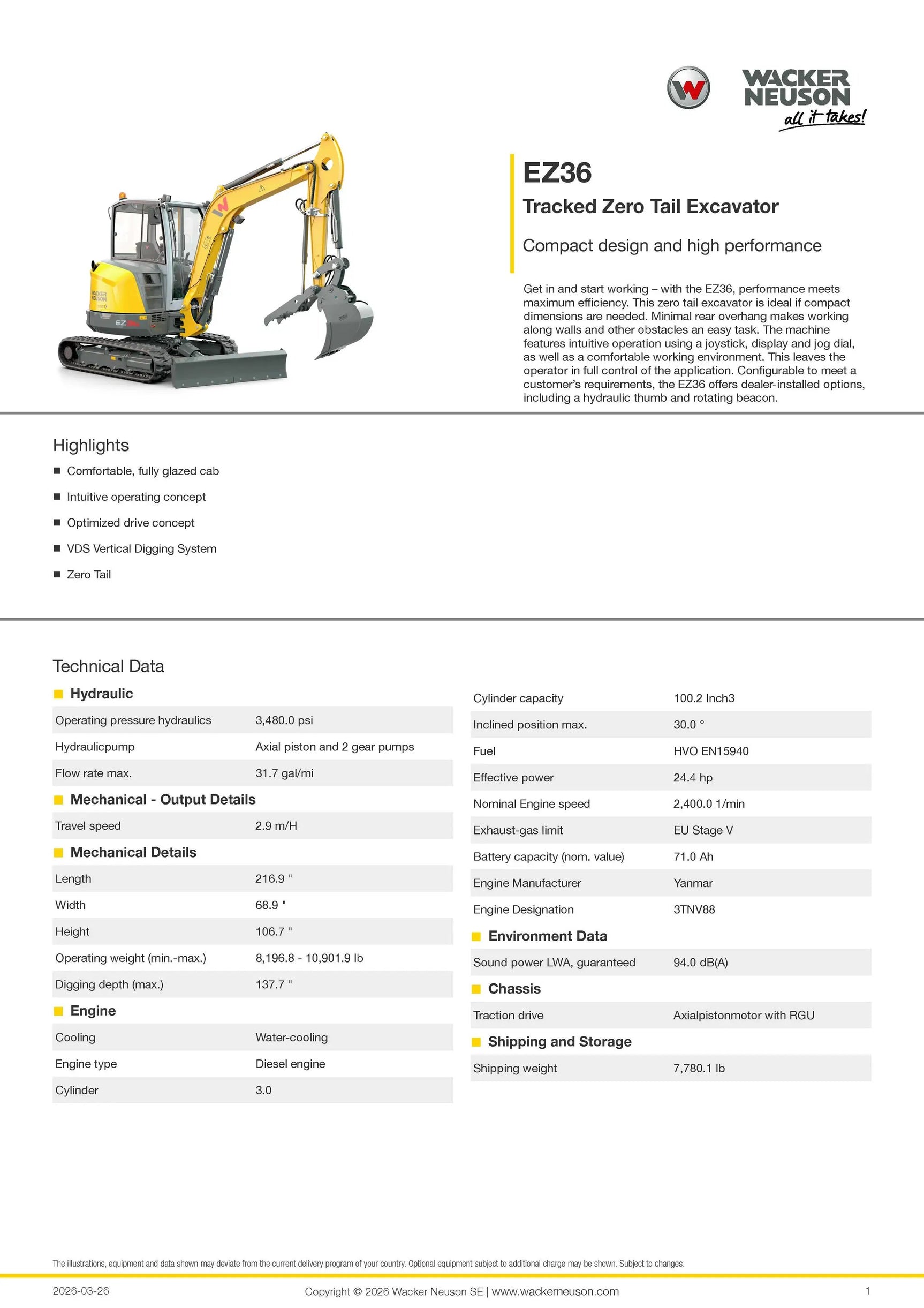 2026 WACKER NEUSON EZ36 MINI EXCAVATOR by Wacker Neuson