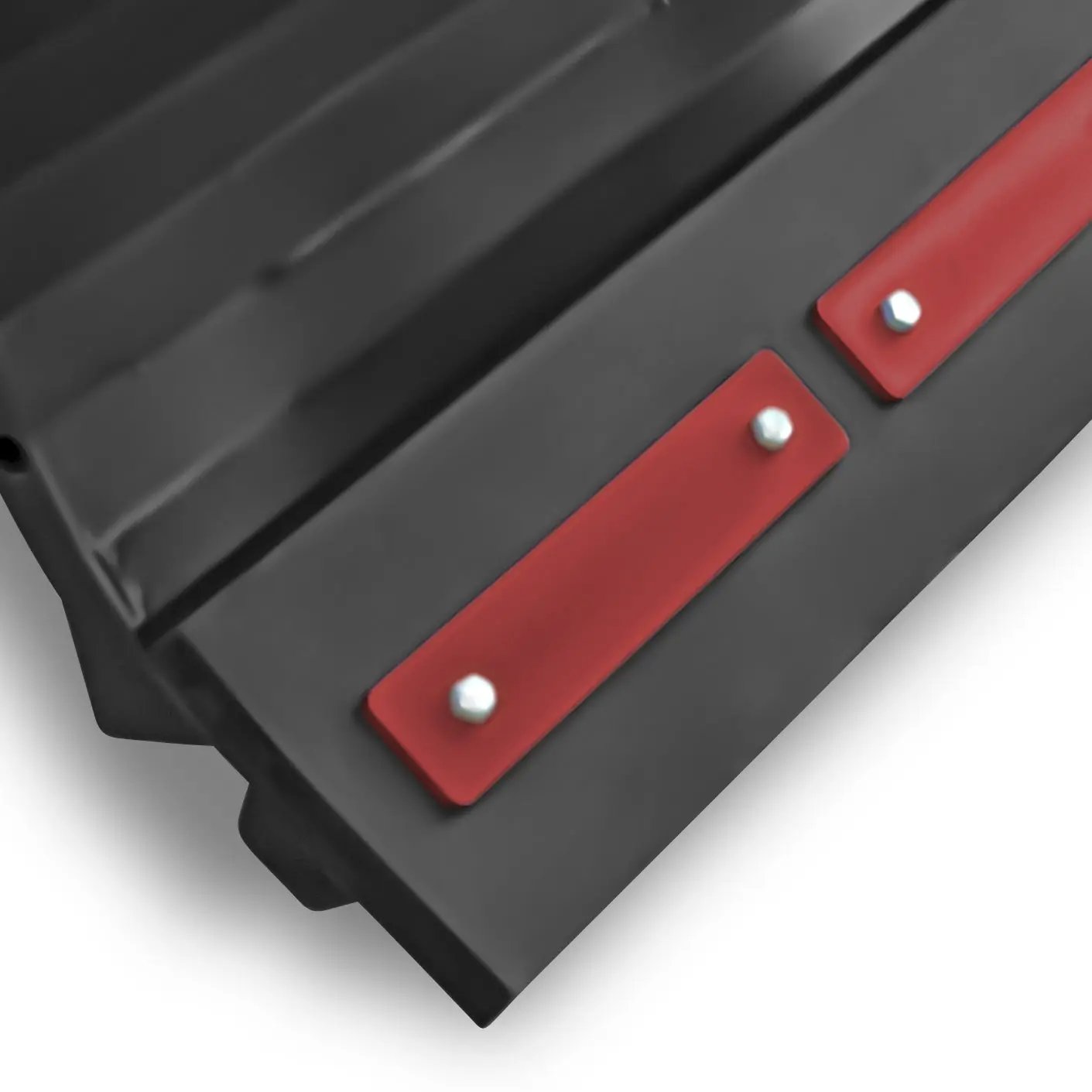 Virnig V50 hydraulic angle snow blade for skid steer with red mounting plates