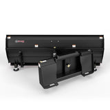 Virnig V50 hydraulic angle snow blade for skid steer, black steel attachment.