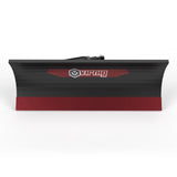 Virnig V50 hydraulic angle snow blade for skid steer, black with red logo.