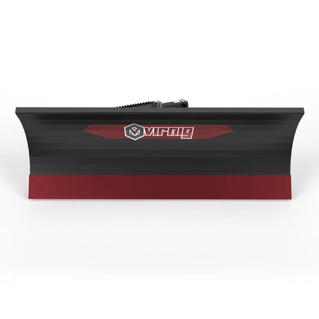 Virnig V50 hydraulic angle snow blade for skid steer, black with red logo.