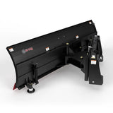 Virnig V50 hydraulic angle snow blade for skid steer; black steel construction with mounting hardware.