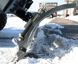 Virnig V50 hydraulic angle snow blade for skid steer attachment, black steel.