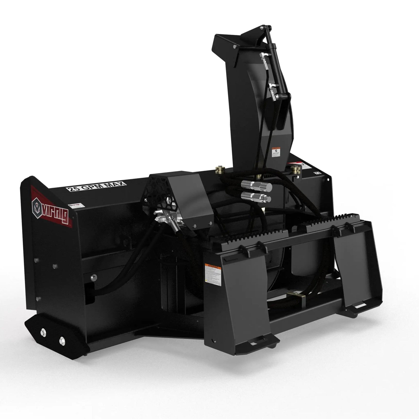Virnig skid steer hydraulic two-stage snow blower attachment in black steel