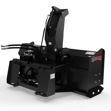 Virnig skid steer hydraulic two-stage snow blower attachment in black with exposed hoses