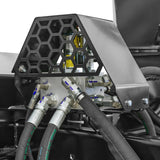 Virnig skid steer hydraulic two-stage snow blower attachment with gray metal frame and hexagonal guard