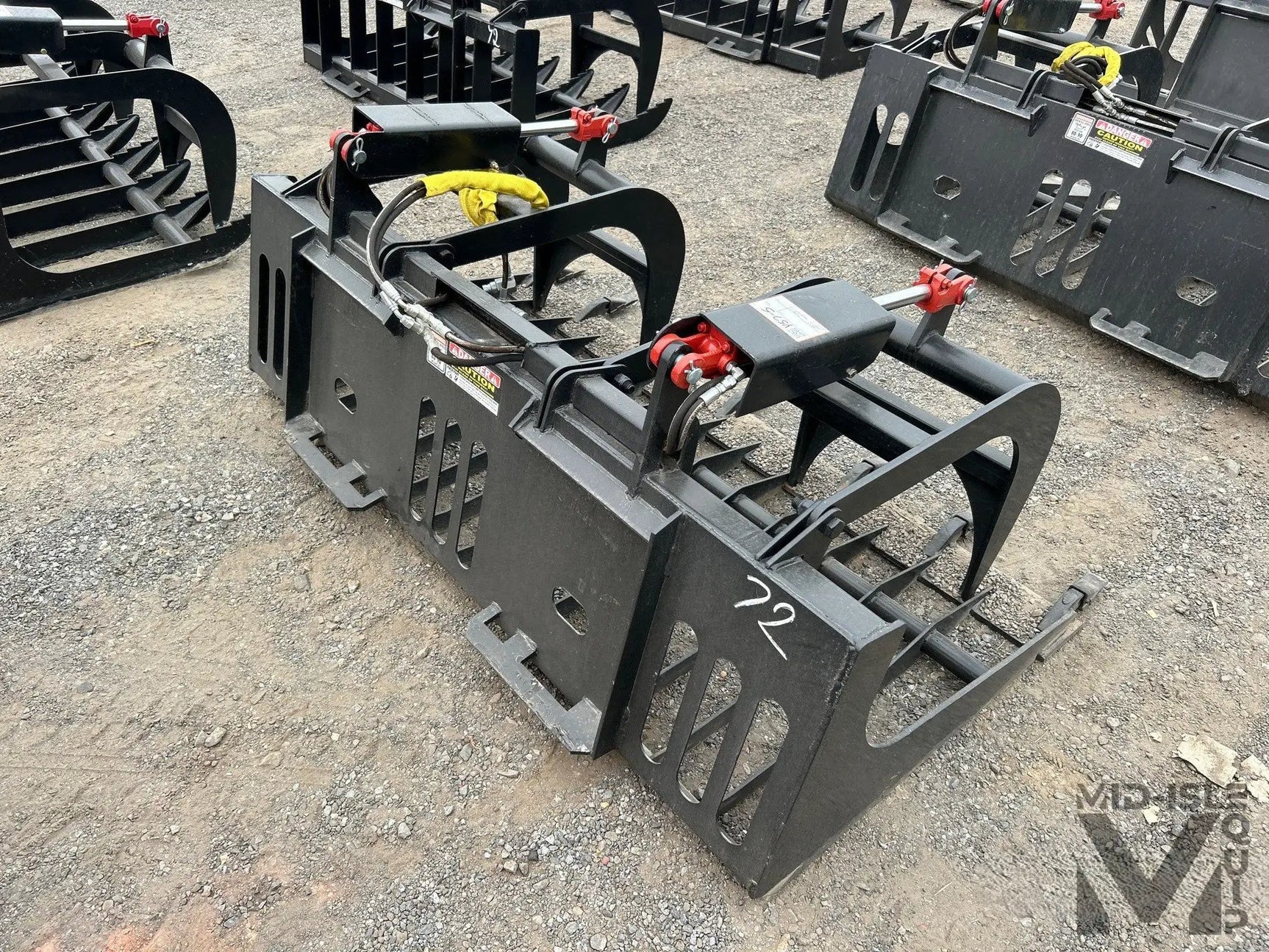 All-Star 72 Inch skid steer grapple bucket with teeth; black steel construction