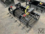 Pair of All-Star 72-inch skid steer grapple buckets with teeth in black steel by Mid-Isle Equipment