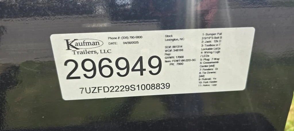 2025 KAUFMAN 22' Tilt Deck Trailer 17k GVWR