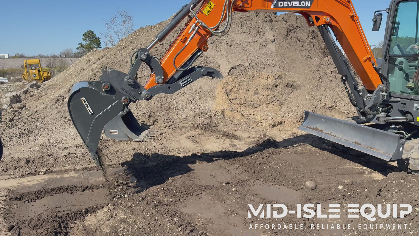 Develon DX55R-7 Compact Excavator With Swing Tail Redesign For Tight Areas
